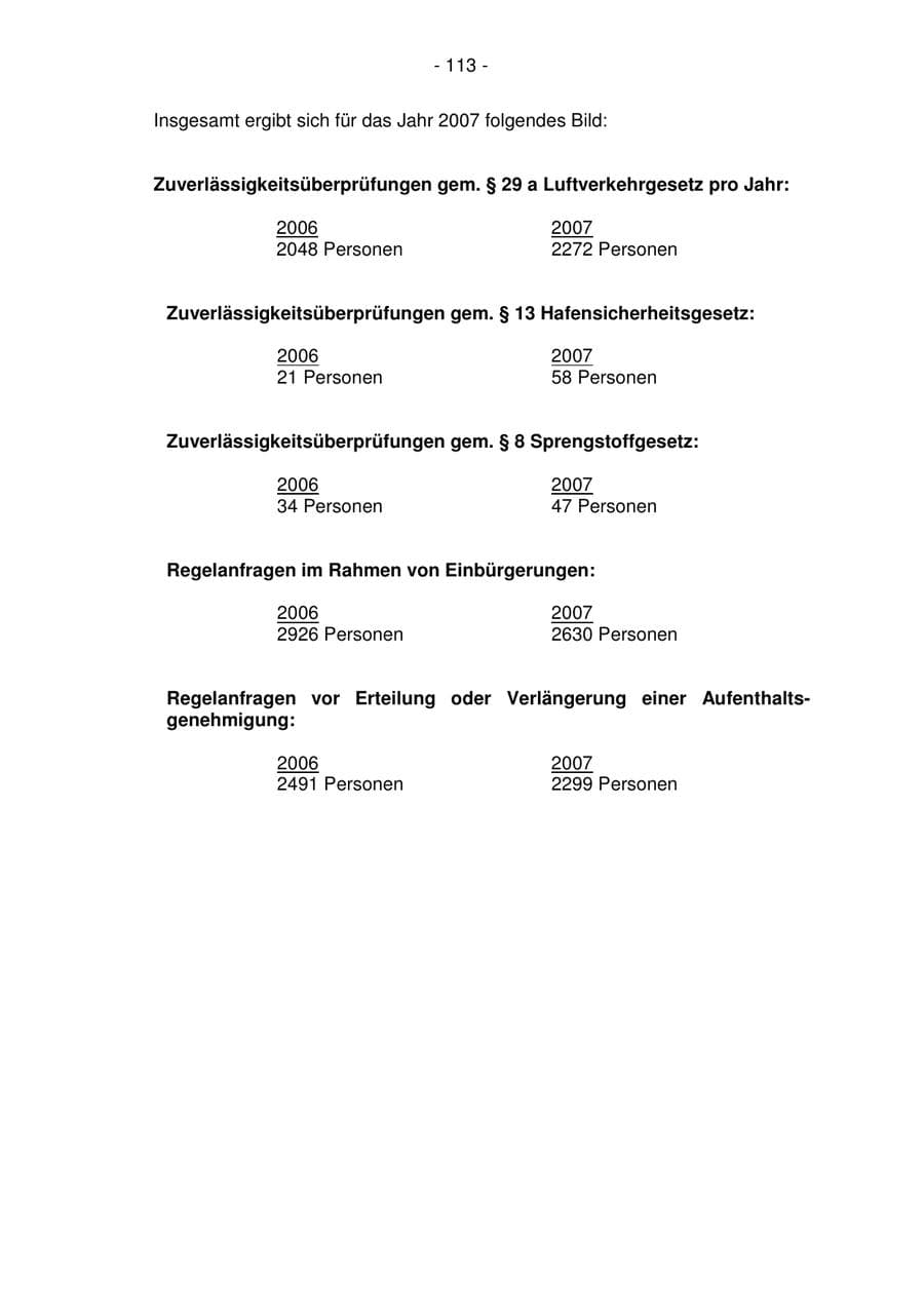 Seite 113 des Verfassungsschutzbericht 2007 Bremen