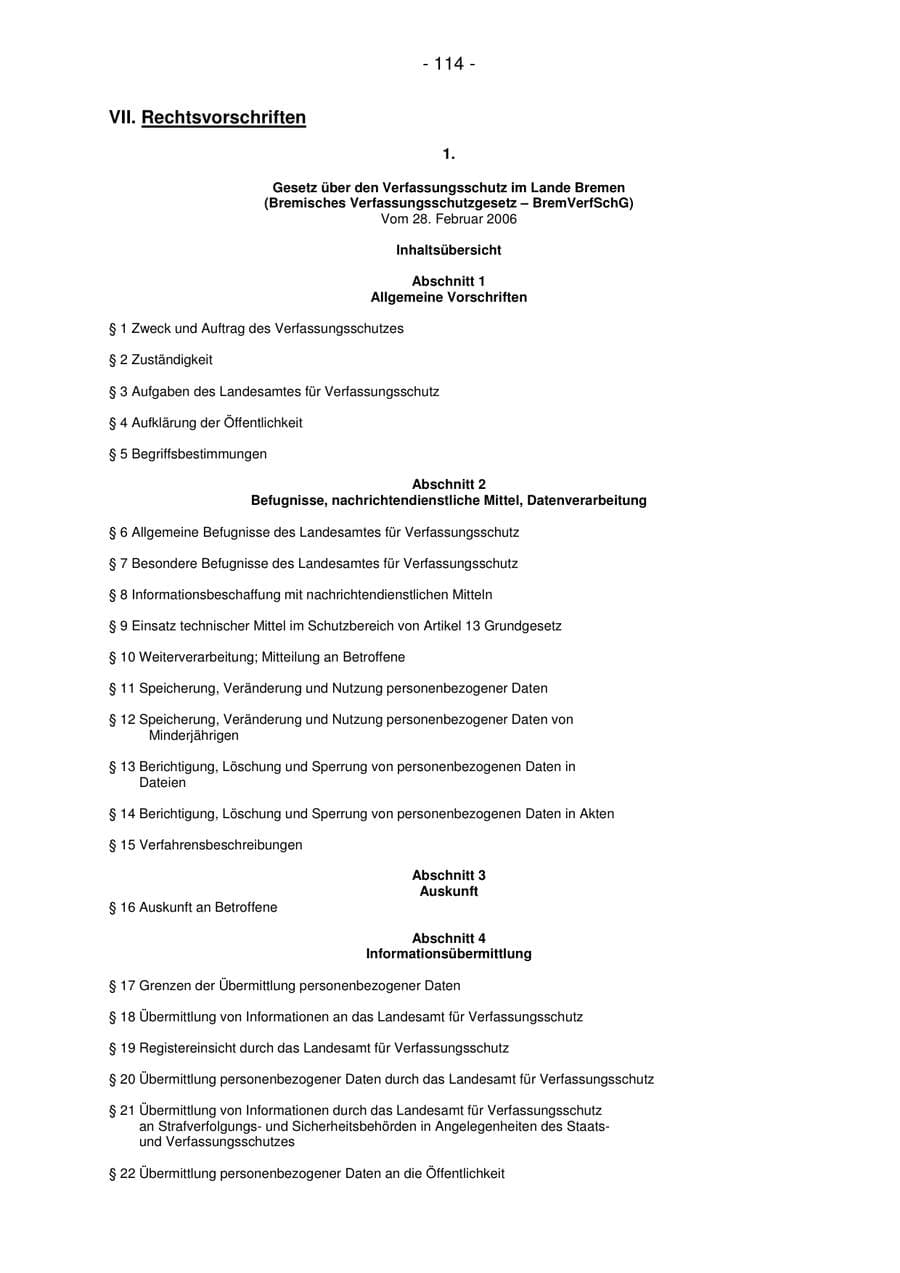 Seite 114 des Verfassungsschutzbericht 2007 Bremen