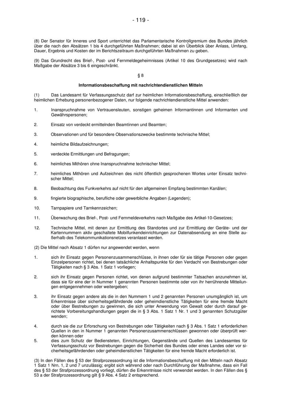 Seite 119 des Verfassungsschutzbericht 2007 Bremen