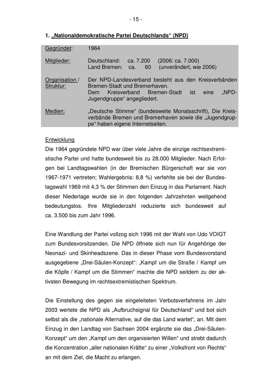 Seite 15 des Verfassungsschutzbericht 2007 Bremen