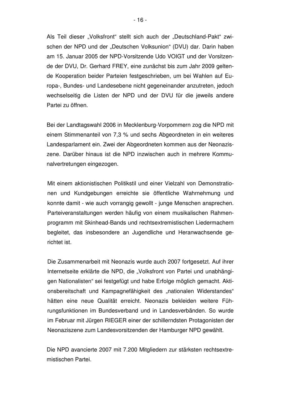 Seite 16 des Verfassungsschutzbericht 2007 Bremen