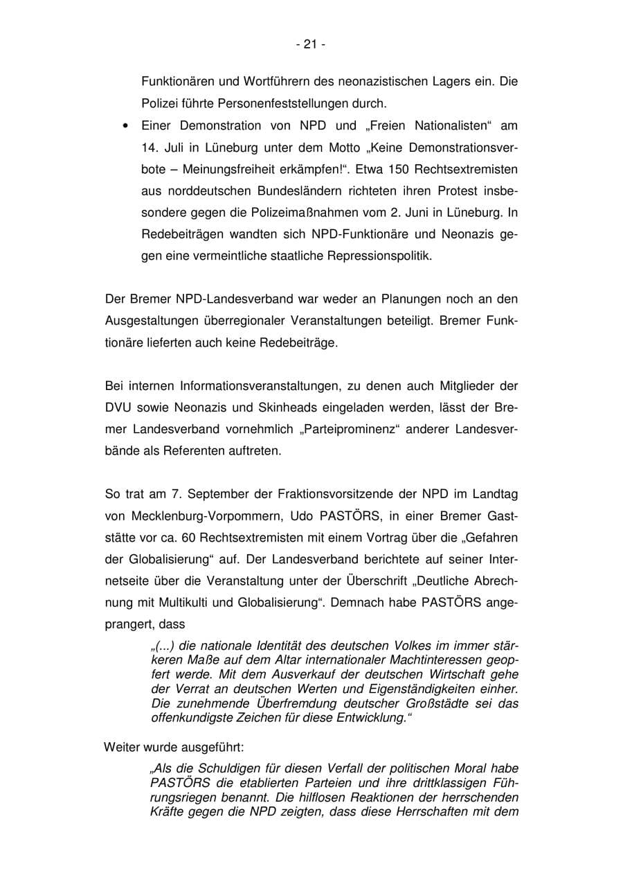 Seite 21 des Verfassungsschutzbericht 2007 Bremen