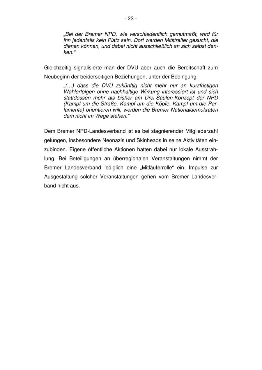Seite 23 des Verfassungsschutzbericht 2007 Bremen