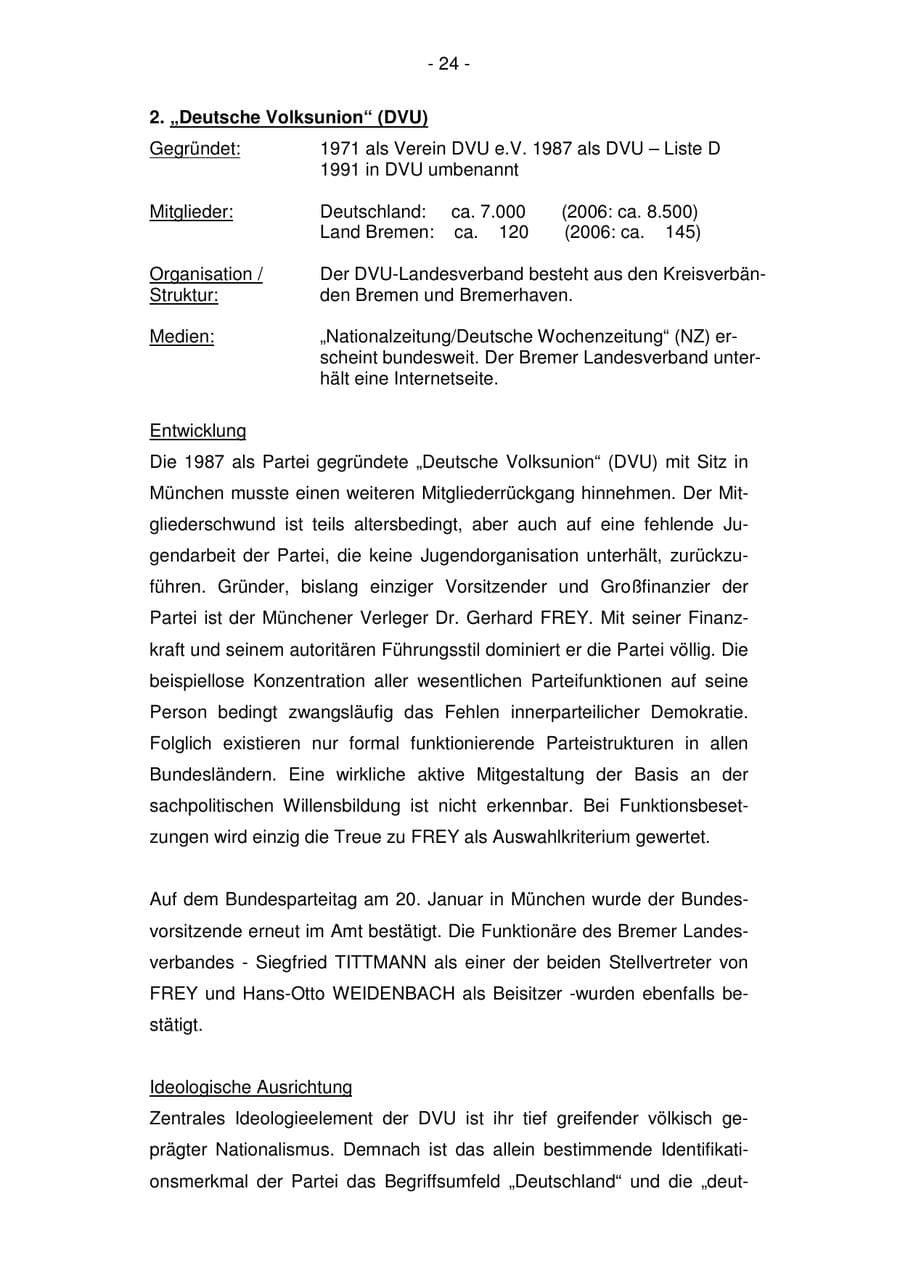 Seite 24 des Verfassungsschutzbericht 2007 Bremen