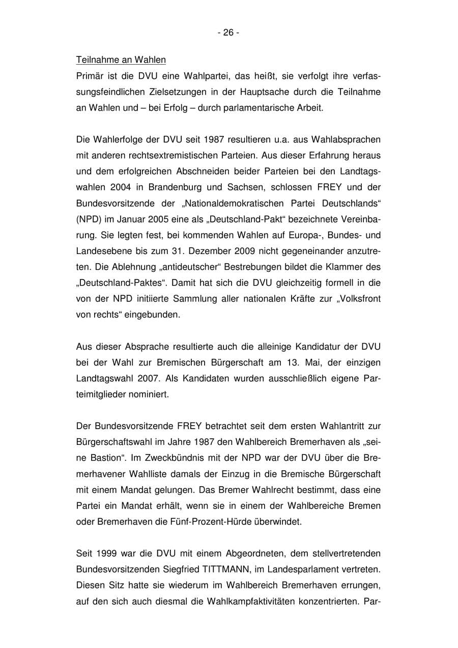 Seite 26 des Verfassungsschutzbericht 2007 Bremen