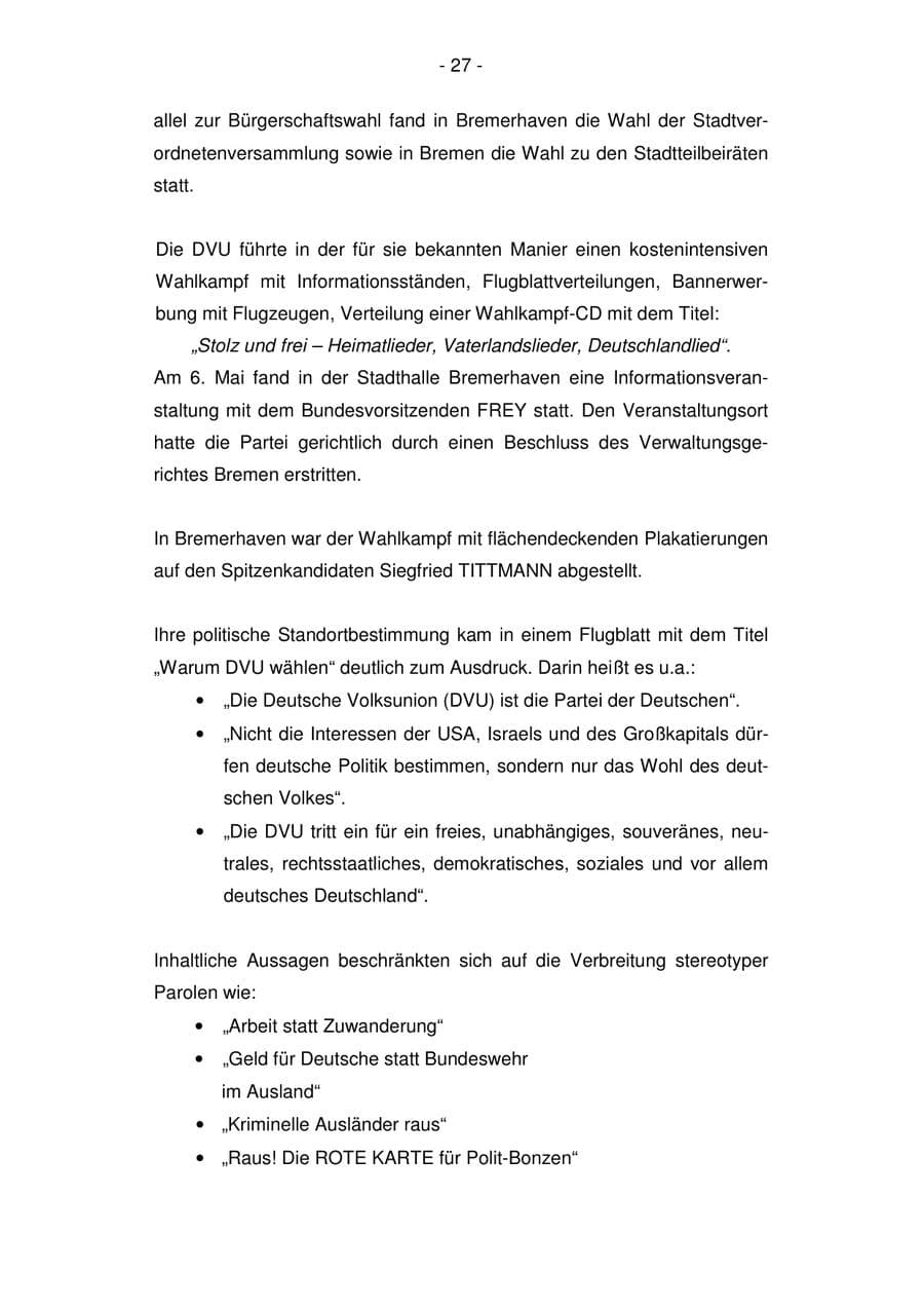Seite 27 des Verfassungsschutzbericht 2007 Bremen