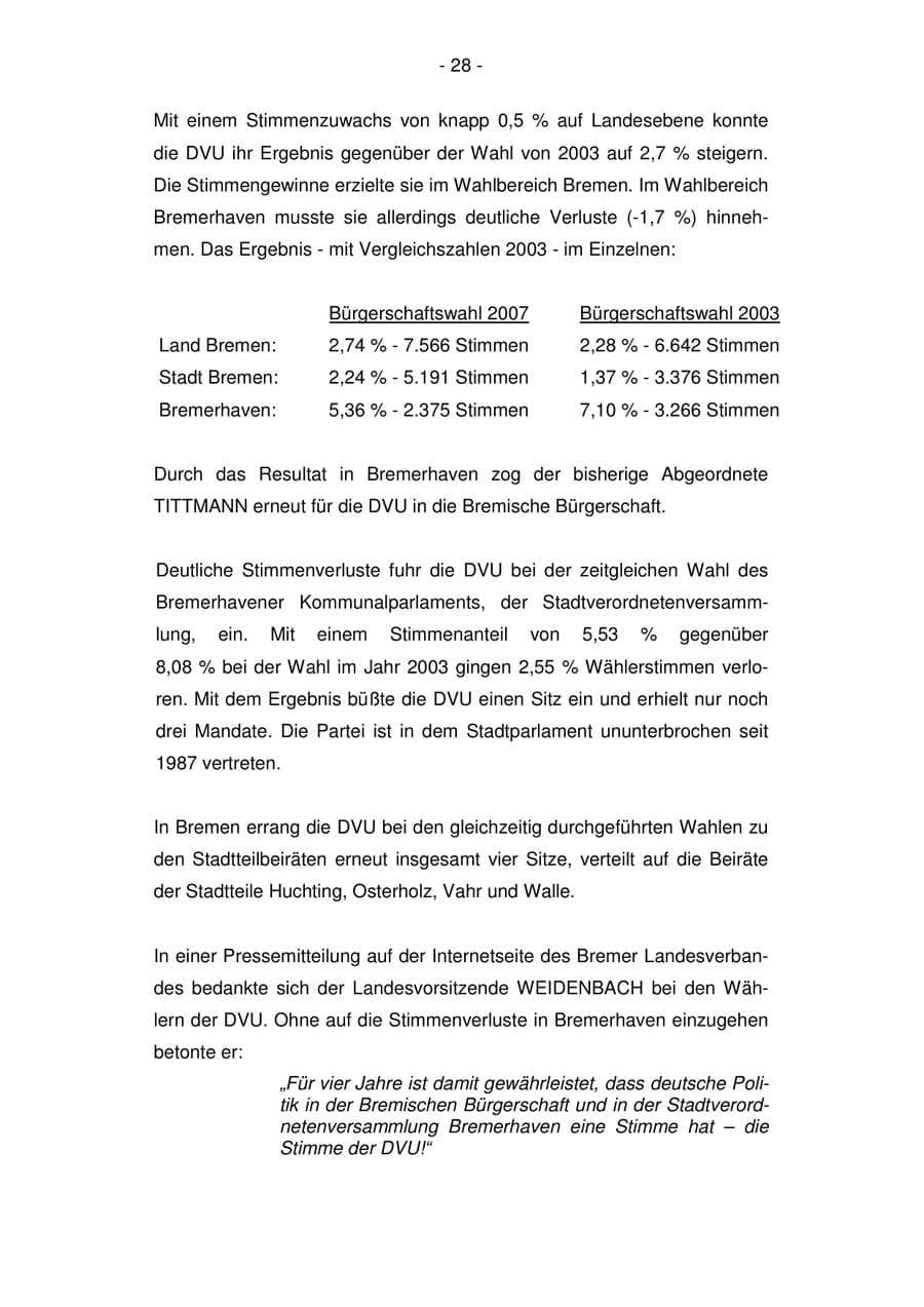 Seite 28 des Verfassungsschutzbericht 2007 Bremen