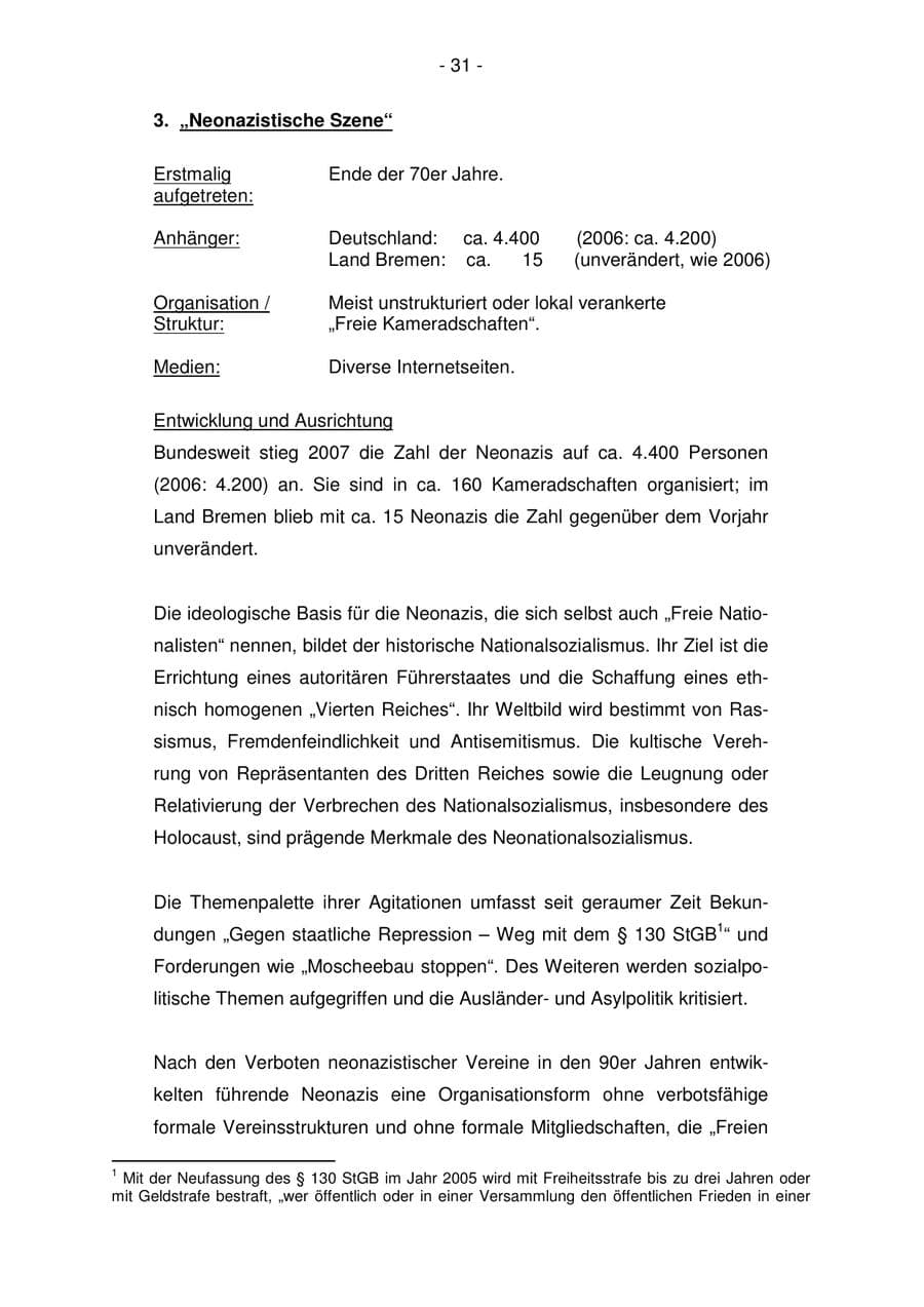 Seite 31 des Verfassungsschutzbericht 2007 Bremen