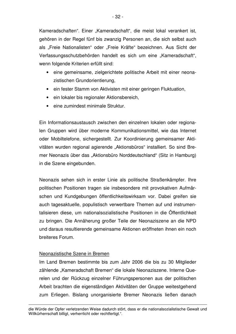 Seite 32 des Verfassungsschutzbericht 2007 Bremen