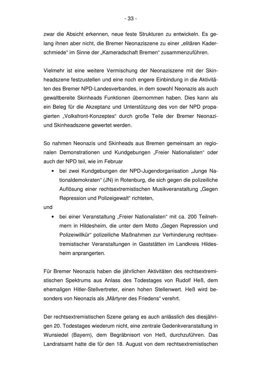 Seite 33 des Verfassungsschutzbericht 2007 Bremen