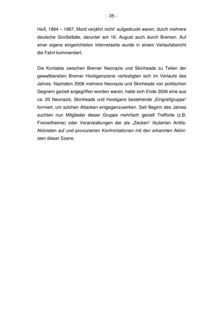 Seite 35 des Verfassungsschutzbericht 2007 Bremen