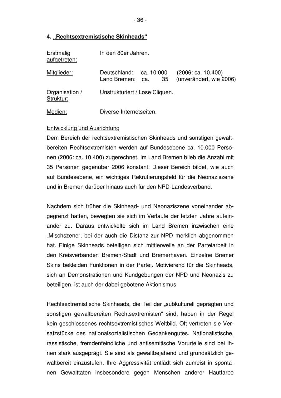 Seite 36 des Verfassungsschutzbericht 2007 Bremen