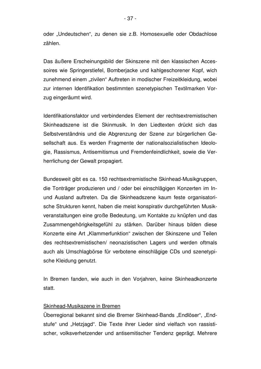 Seite 37 des Verfassungsschutzbericht 2007 Bremen