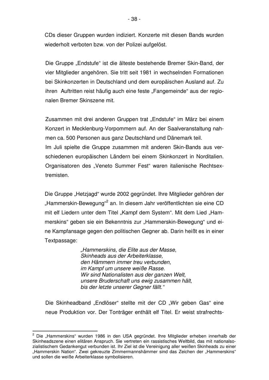 Seite 38 des Verfassungsschutzbericht 2007 Bremen