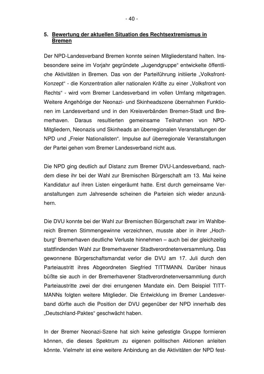 Seite 40 des Verfassungsschutzbericht 2007 Bremen