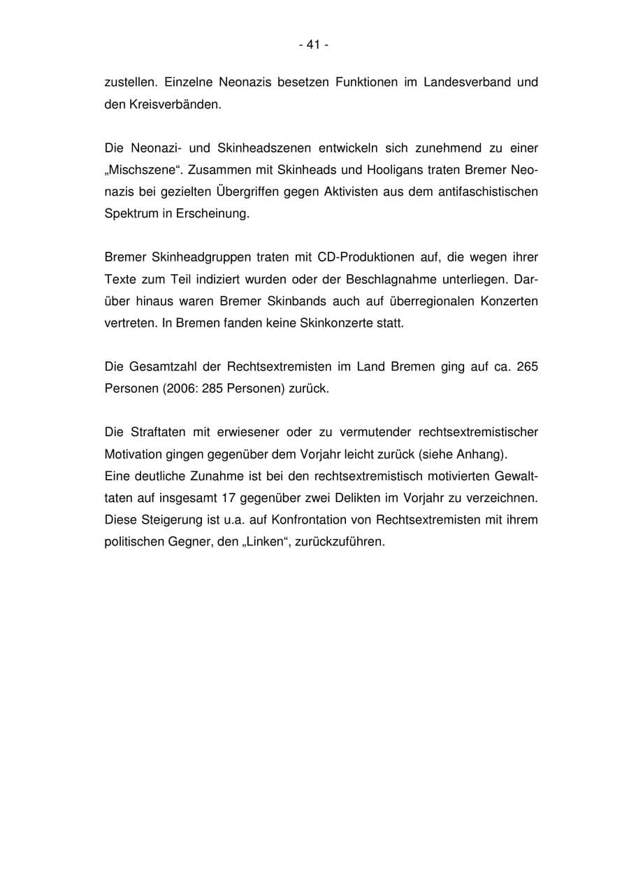 Seite 41 des Verfassungsschutzbericht 2007 Bremen
