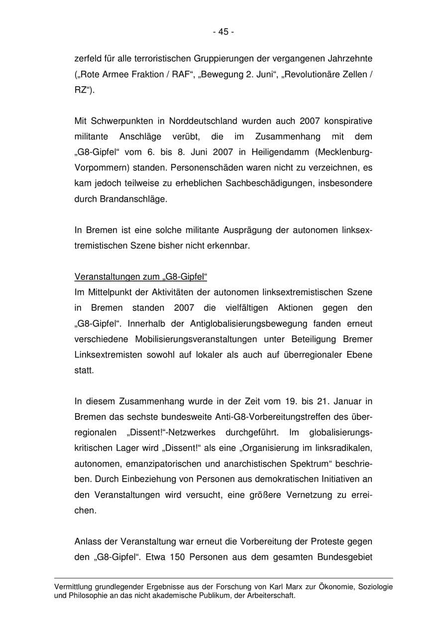 Seite 45 des Verfassungsschutzbericht 2007 Bremen