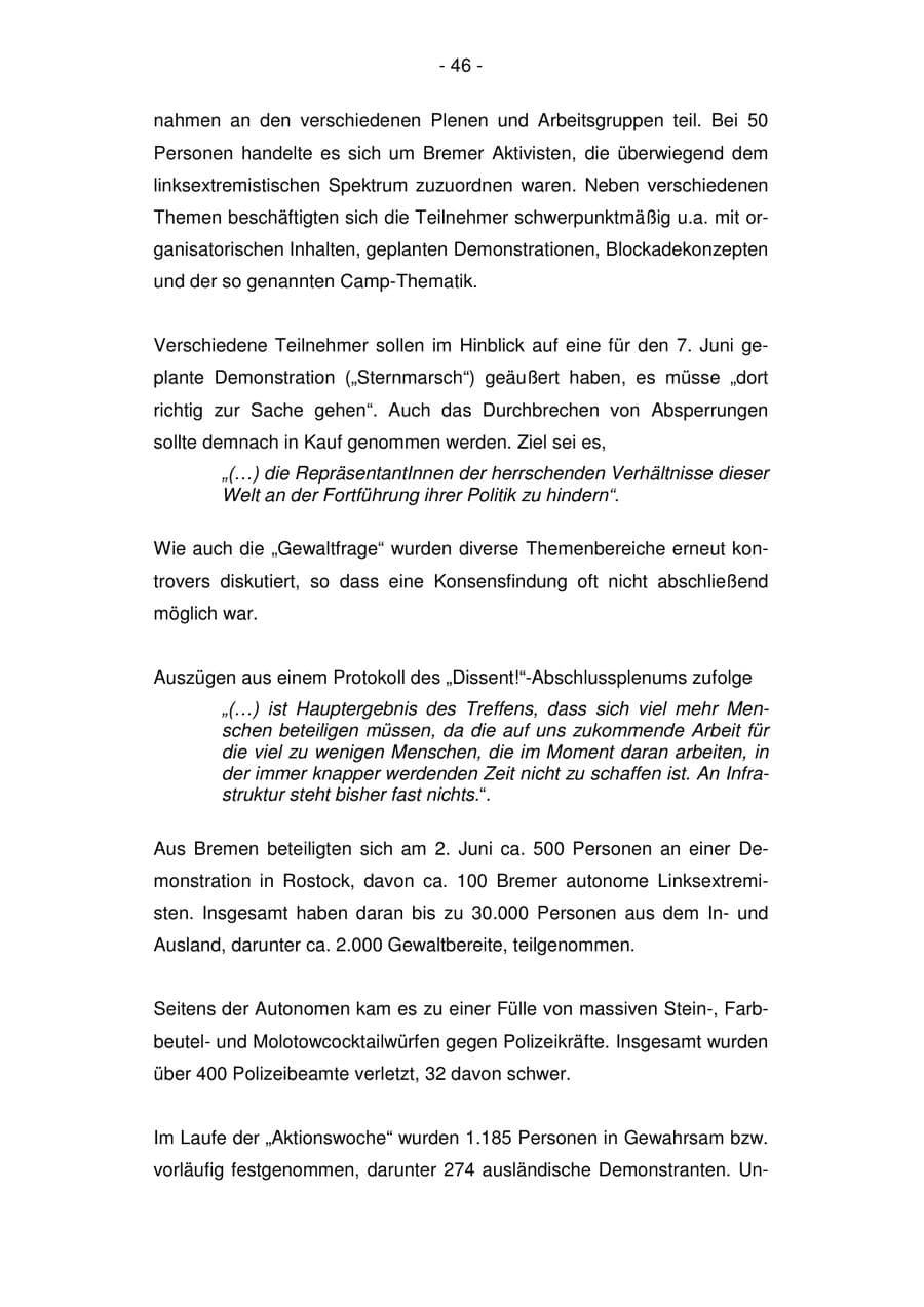 Seite 46 des Verfassungsschutzbericht 2007 Bremen
