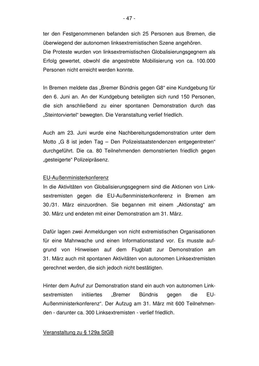 Seite 47 des Verfassungsschutzbericht 2007 Bremen