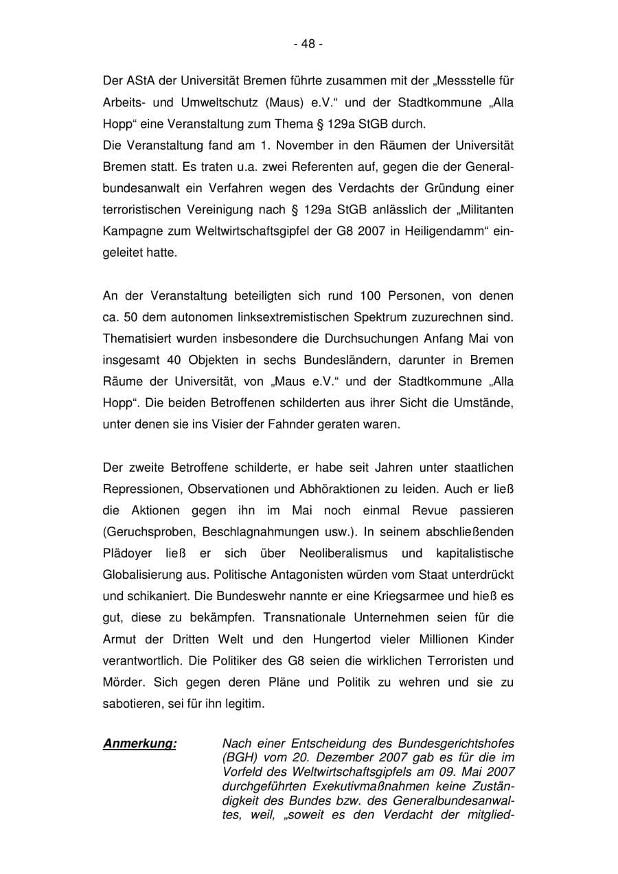 Seite 48 des Verfassungsschutzbericht 2007 Bremen