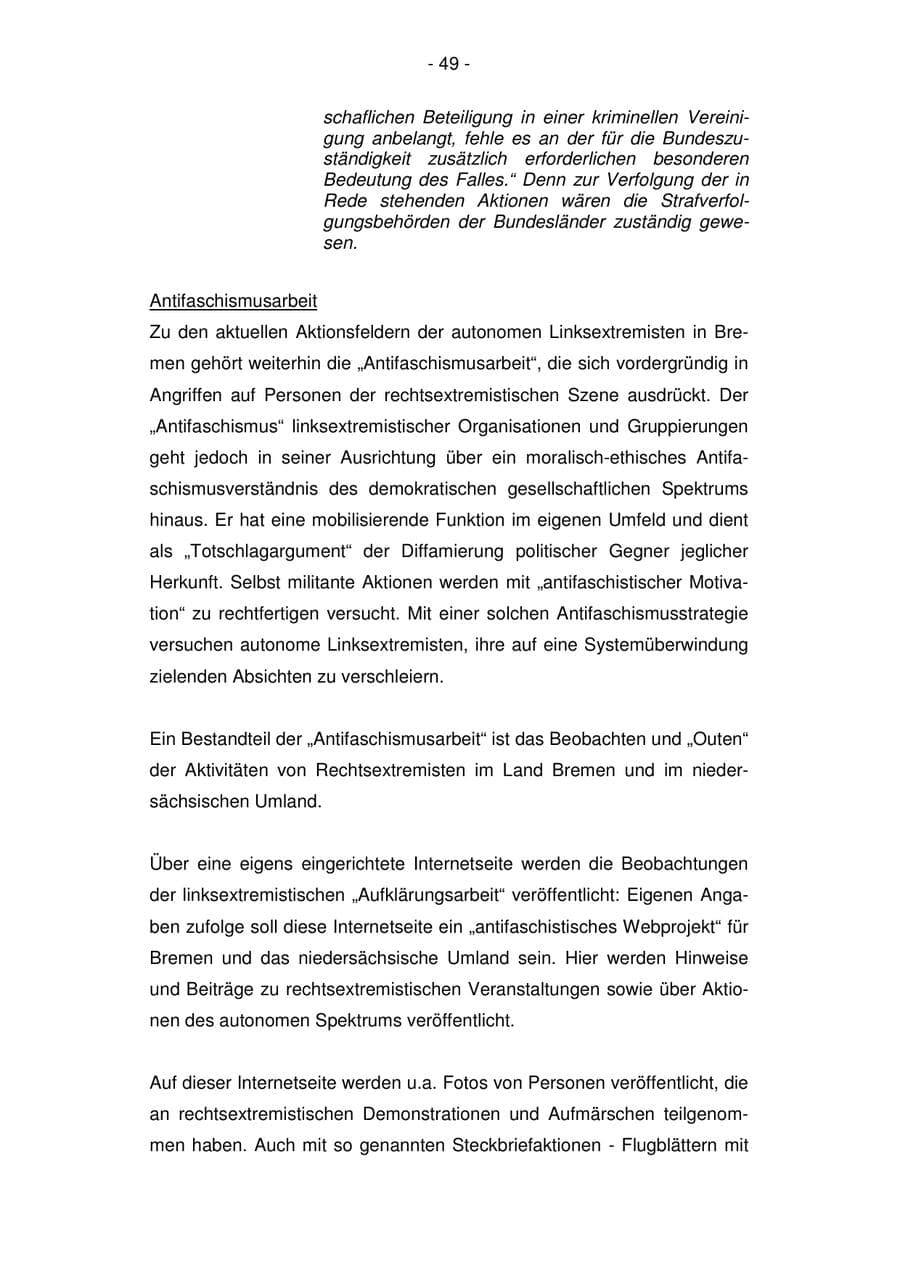 Seite 49 des Verfassungsschutzbericht 2007 Bremen