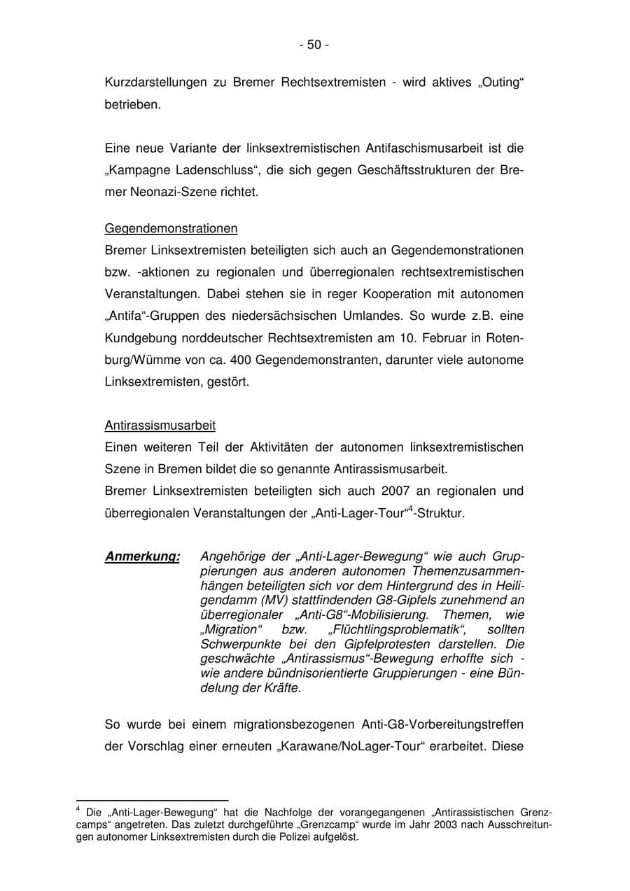 Seite 50 des Verfassungsschutzbericht 2007 Bremen