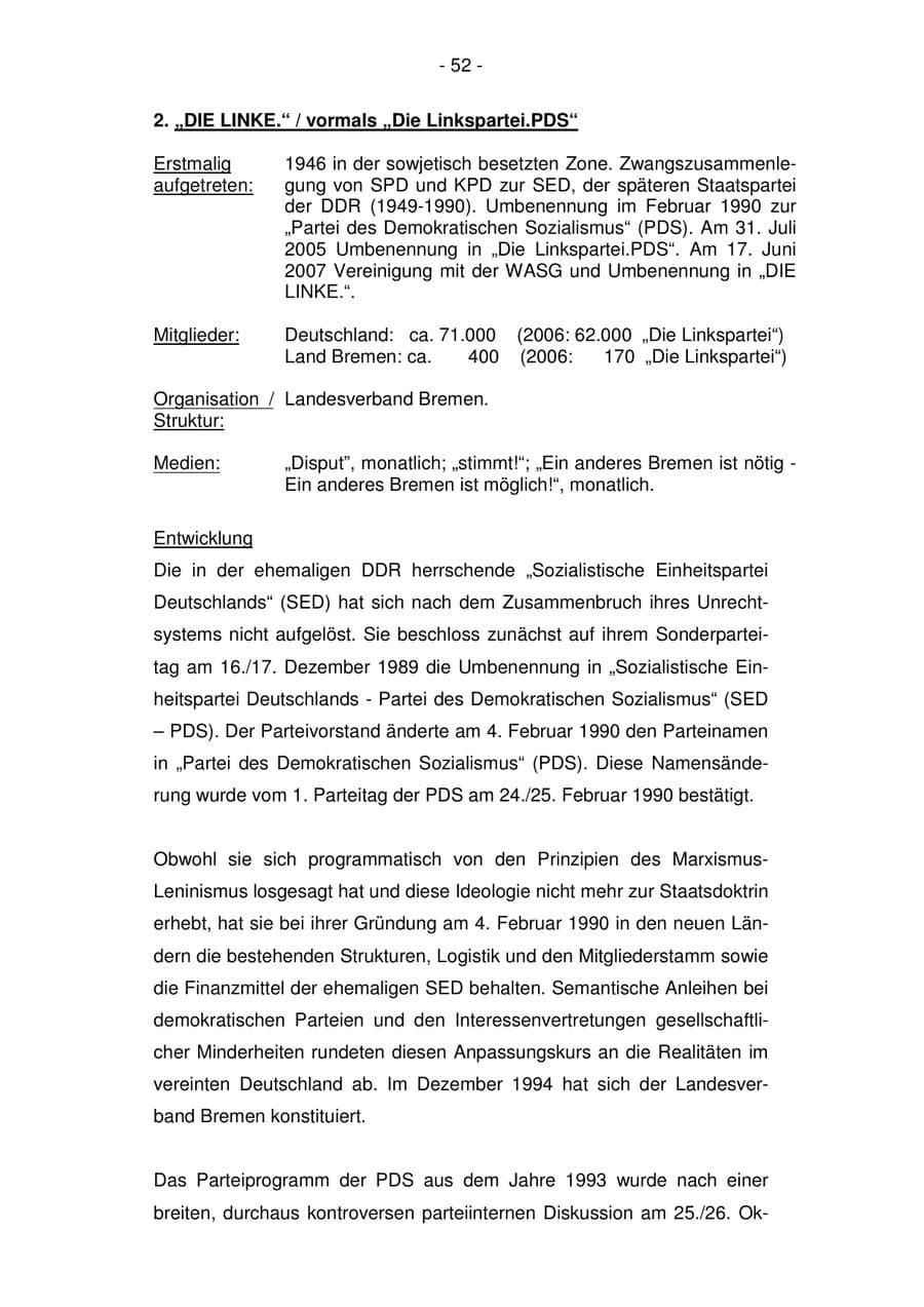 Seite 52 des Verfassungsschutzbericht 2007 Bremen