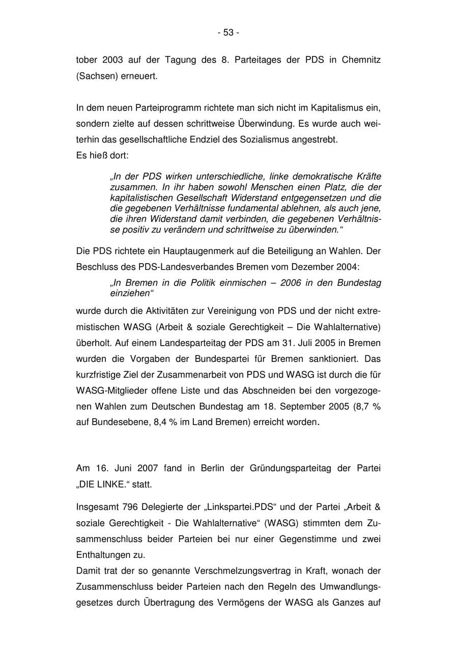 Seite 53 des Verfassungsschutzbericht 2007 Bremen