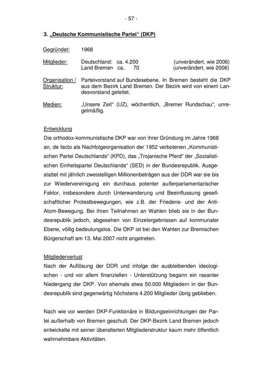 Seite 57 des Verfassungsschutzbericht 2007 Bremen