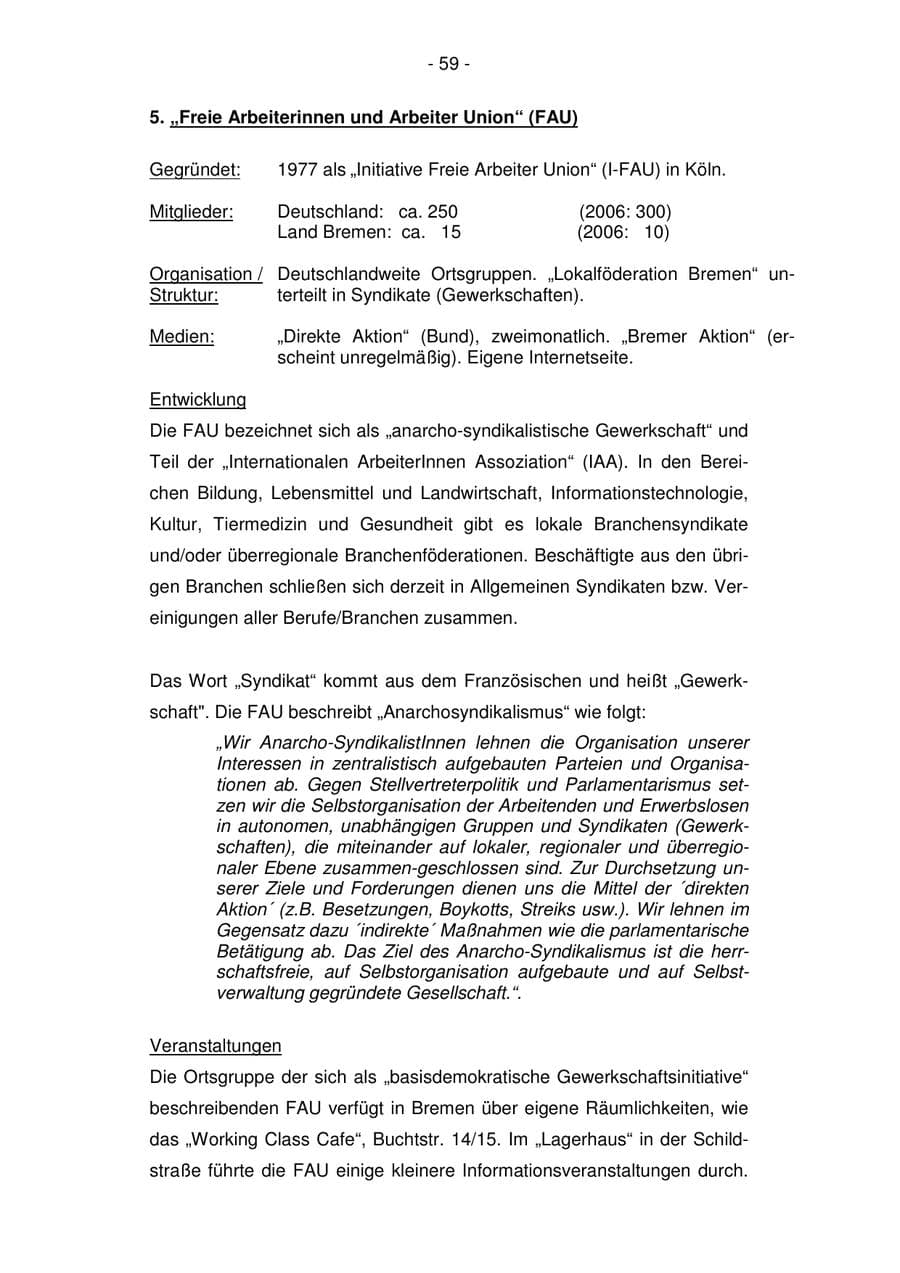 Seite 59 des Verfassungsschutzbericht 2007 Bremen