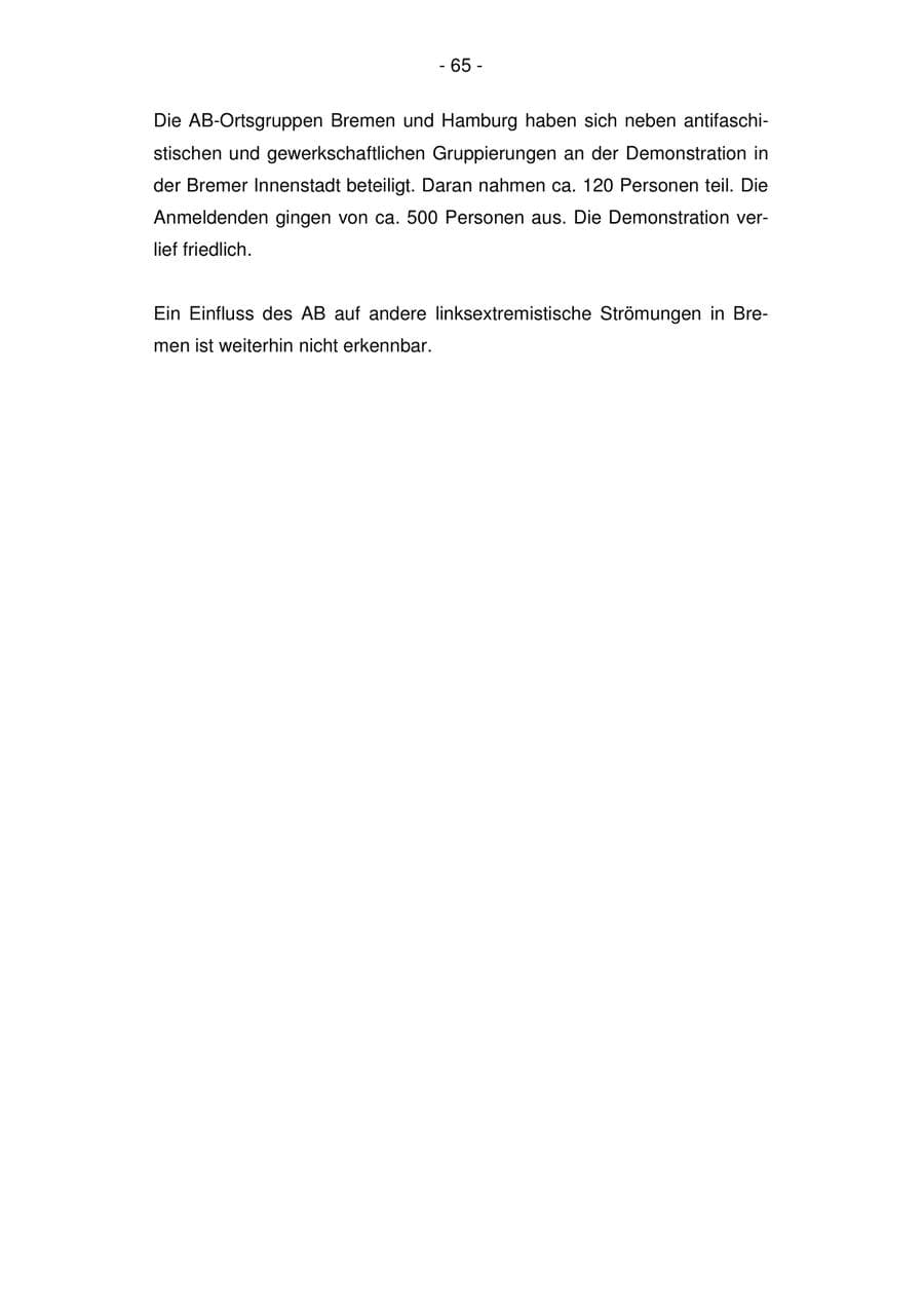 Seite 65 des Verfassungsschutzbericht 2007 Bremen