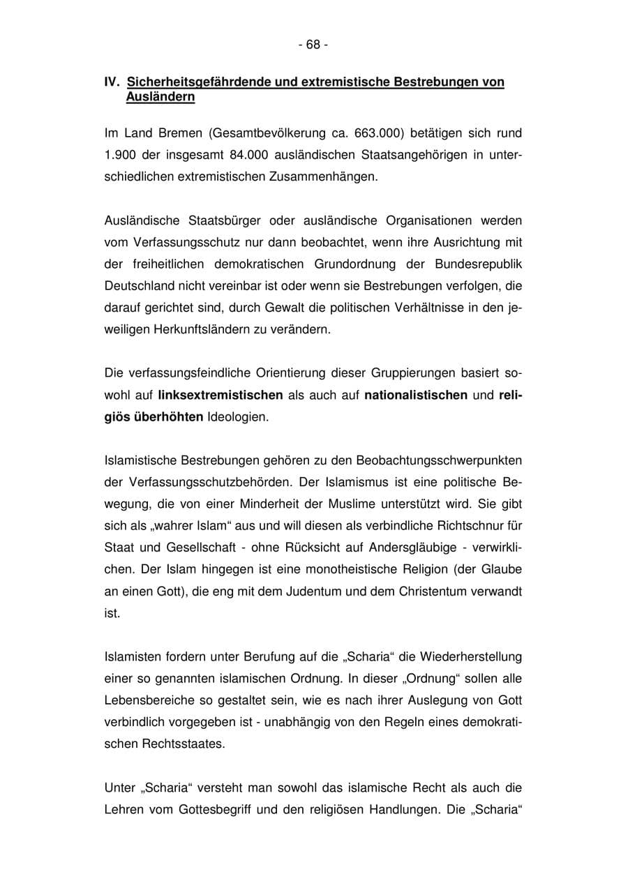 Seite 68 des Verfassungsschutzbericht 2007 Bremen
