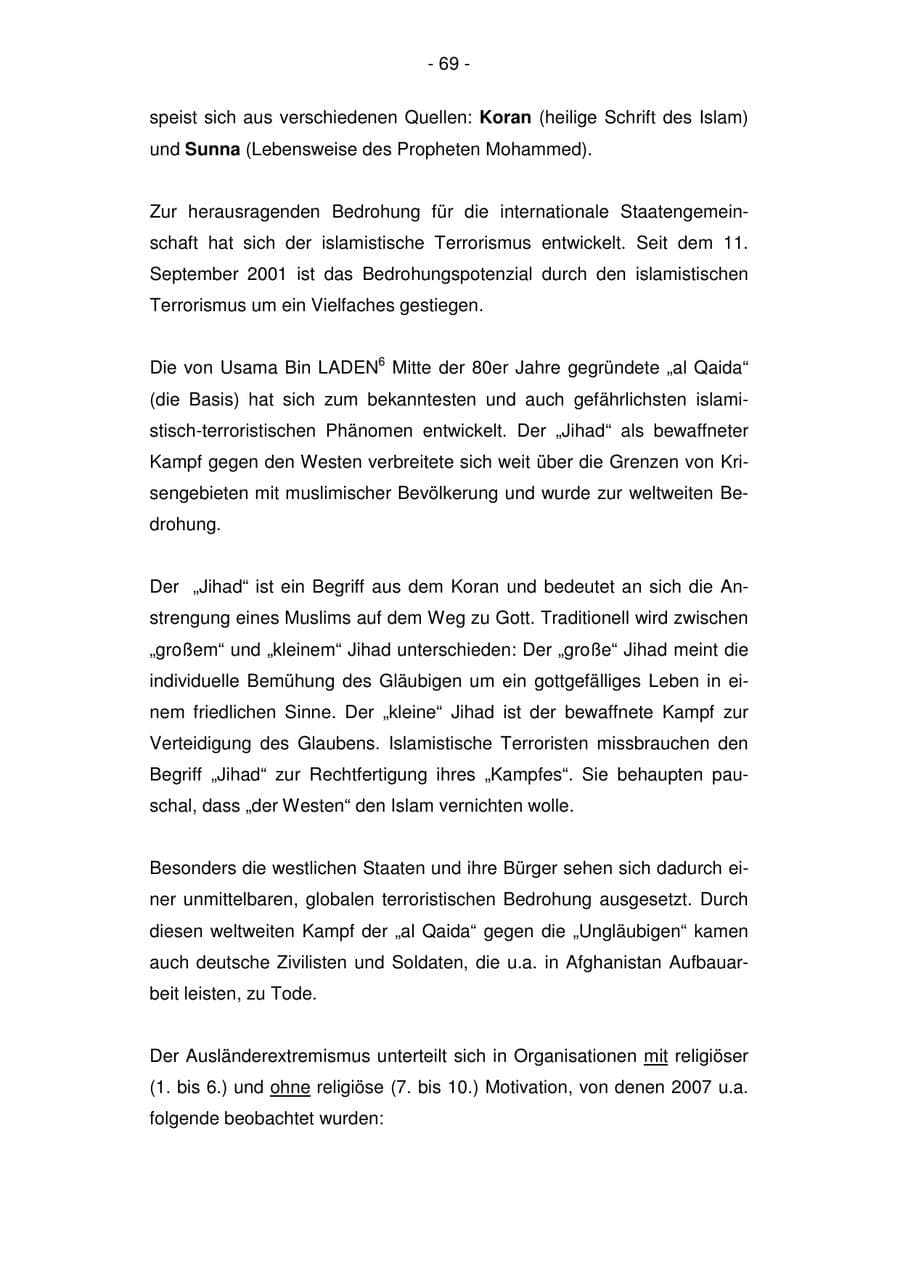 Seite 69 des Verfassungsschutzbericht 2007 Bremen