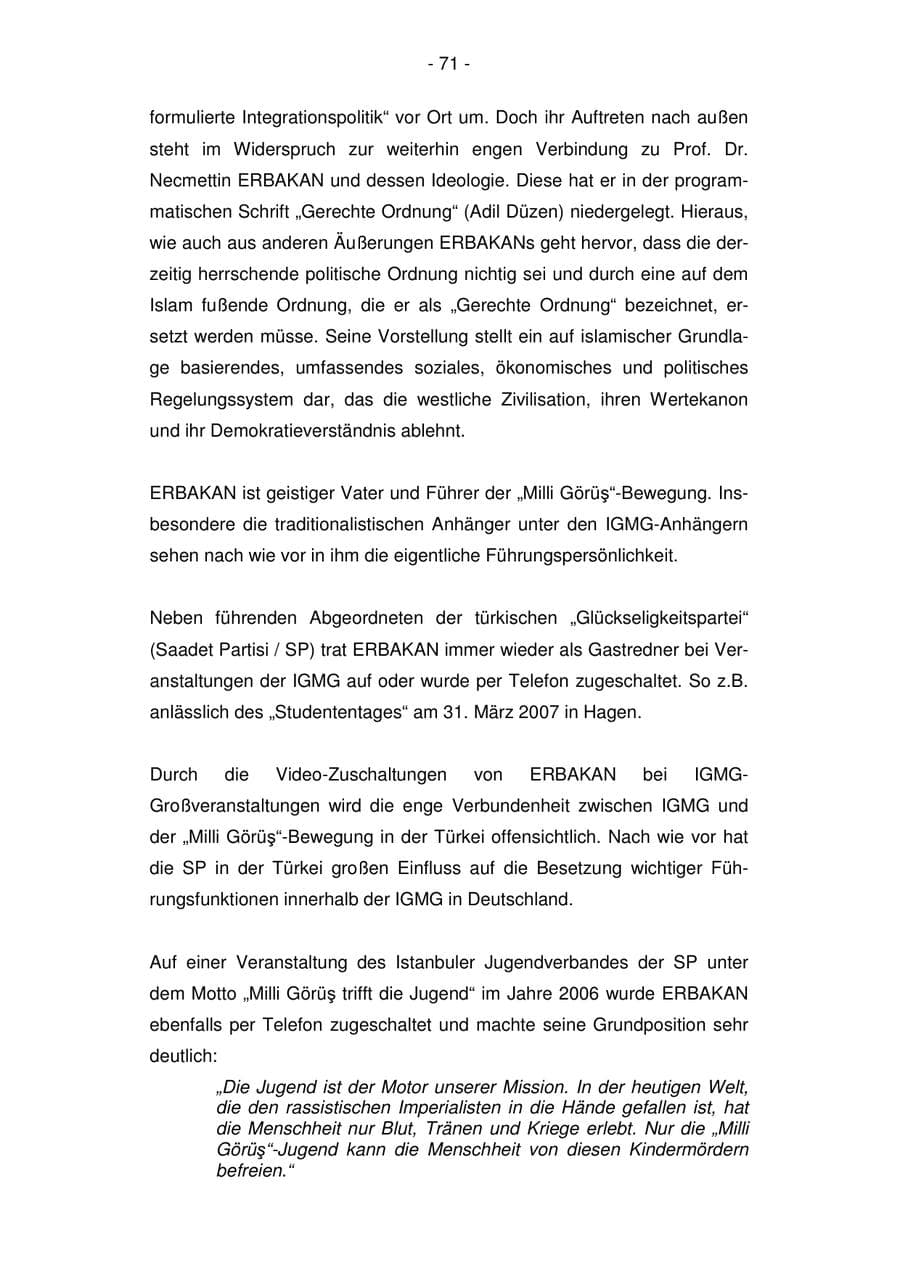 Seite 71 des Verfassungsschutzbericht 2007 Bremen