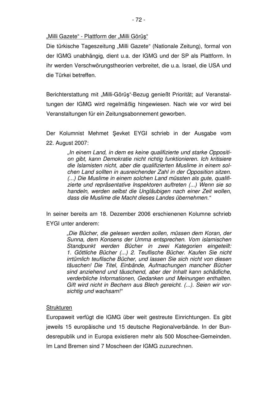 Seite 72 des Verfassungsschutzbericht 2007 Bremen