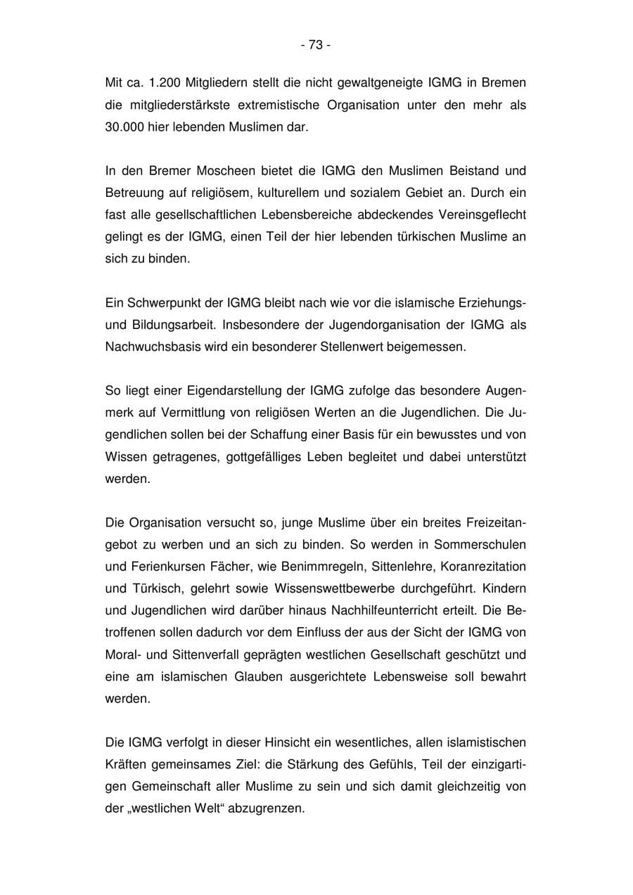 Seite 73 des Verfassungsschutzbericht 2007 Bremen