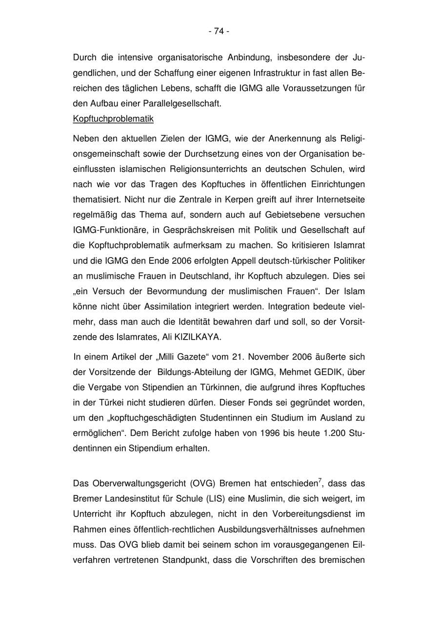 Seite 74 des Verfassungsschutzbericht 2007 Bremen