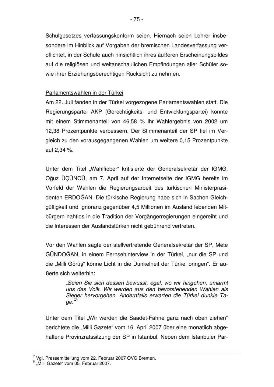 Seite 75 des Verfassungsschutzbericht 2007 Bremen