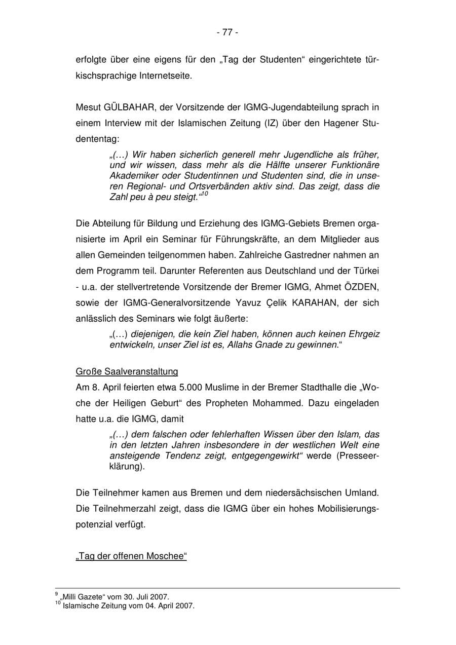 Seite 77 des Verfassungsschutzbericht 2007 Bremen