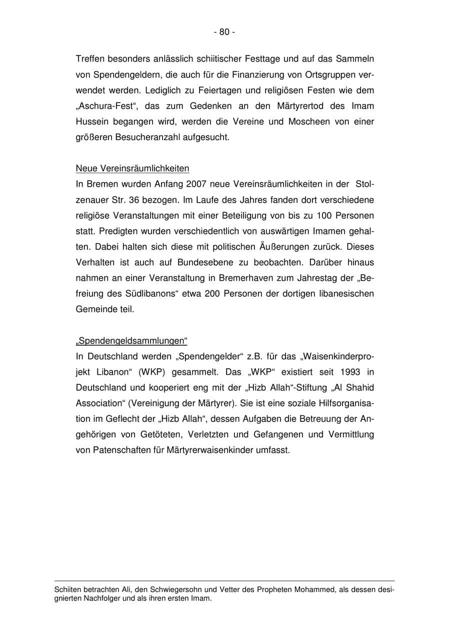 Seite 80 des Verfassungsschutzbericht 2007 Bremen