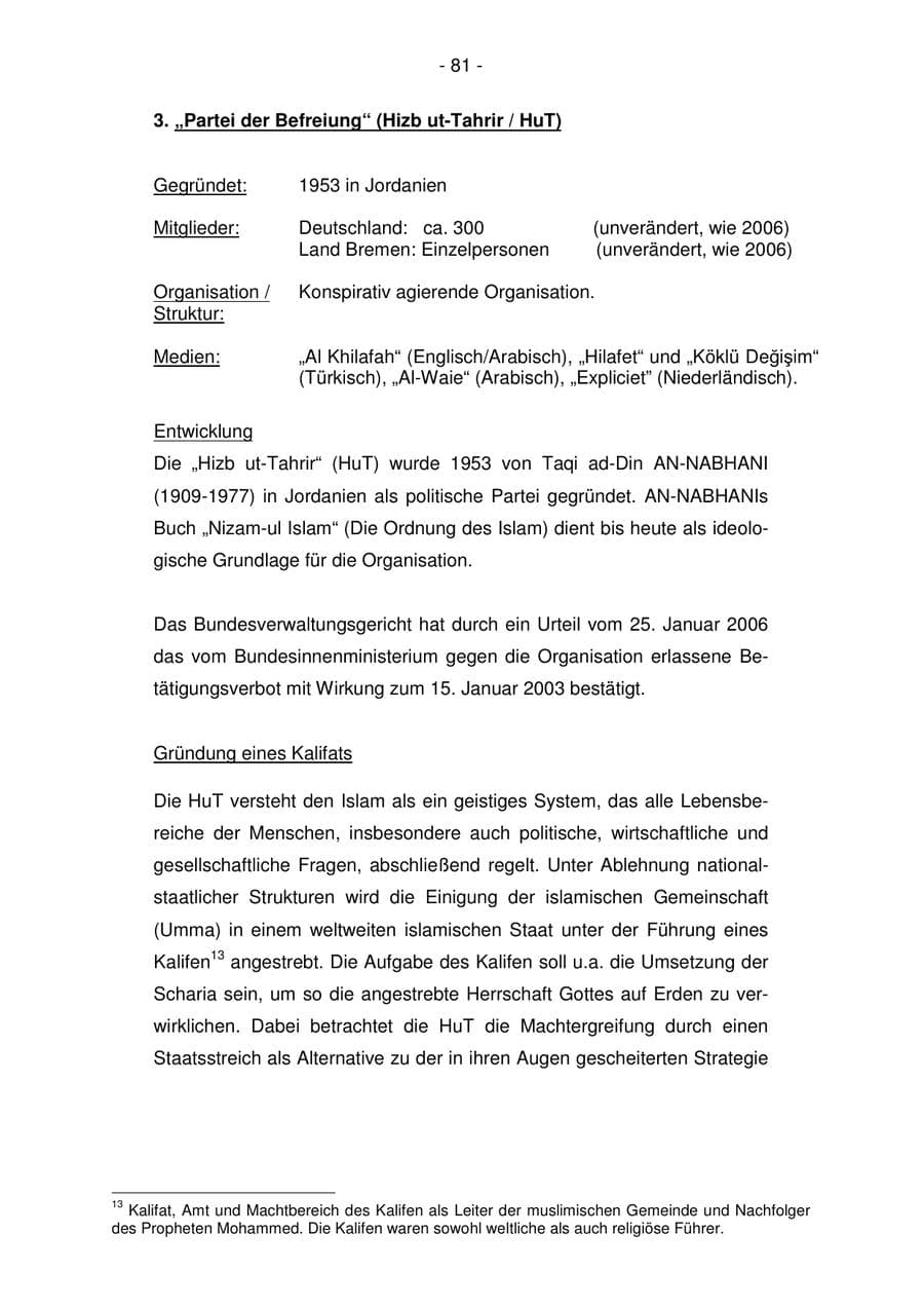 Seite 81 des Verfassungsschutzbericht 2007 Bremen