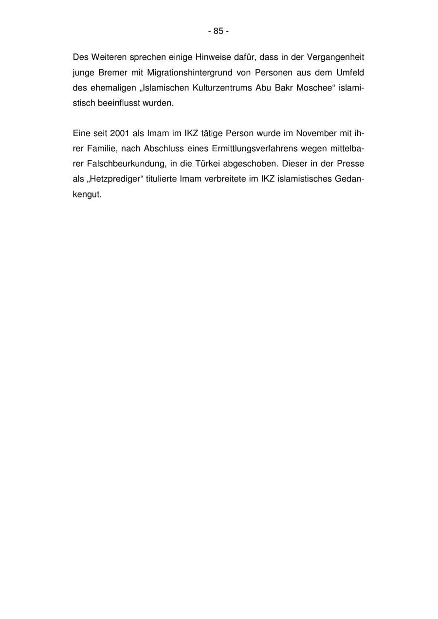 Seite 85 des Verfassungsschutzbericht 2007 Bremen