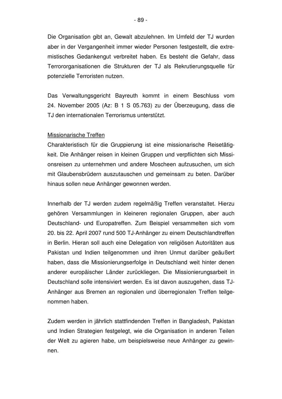 Seite 89 des Verfassungsschutzbericht 2007 Bremen