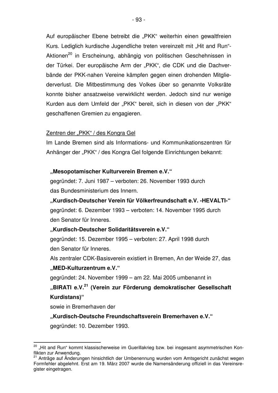 Seite 93 des Verfassungsschutzbericht 2007 Bremen