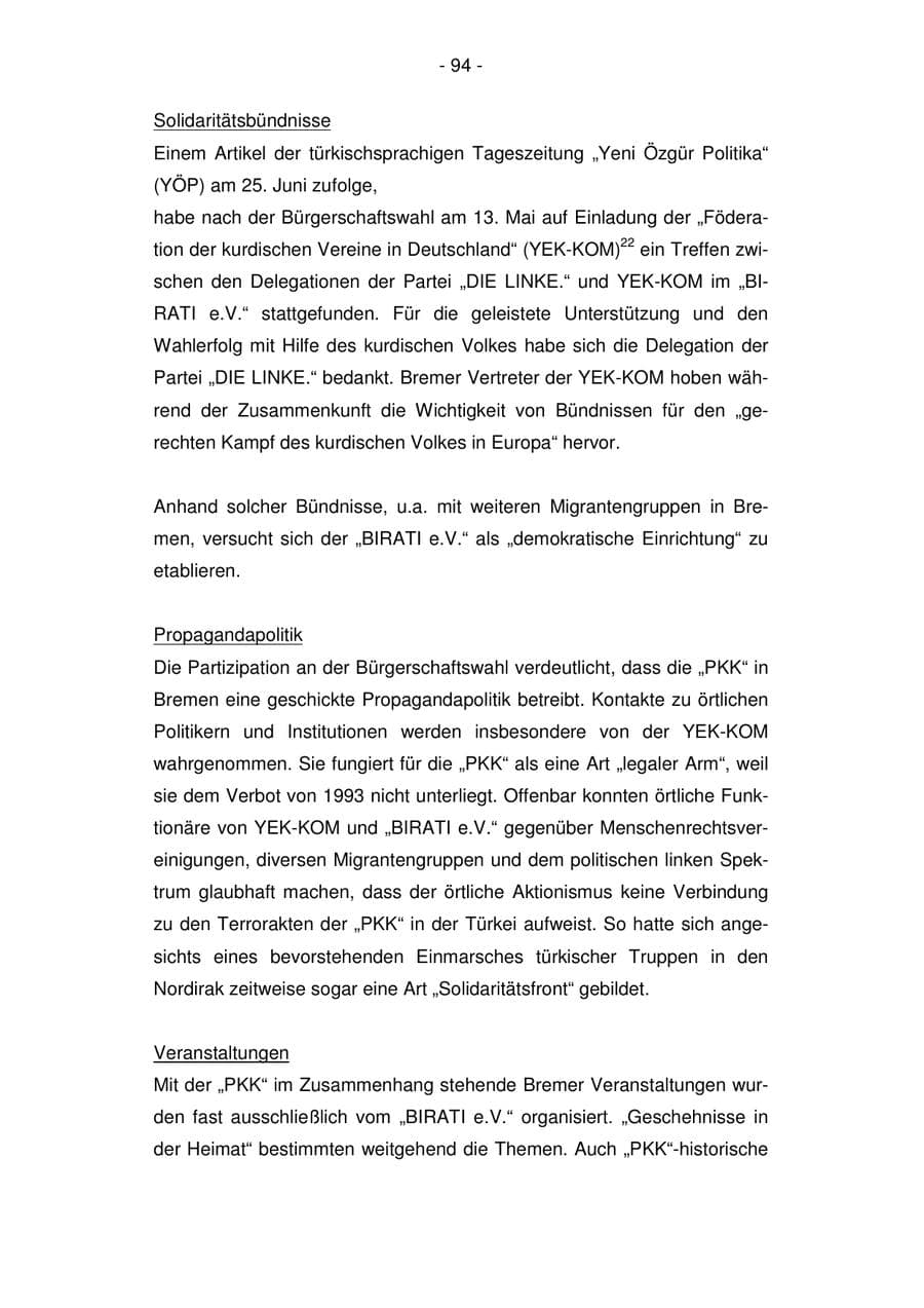 Seite 94 des Verfassungsschutzbericht 2007 Bremen