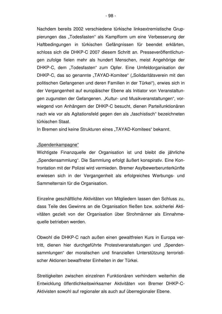 Seite 98 des Verfassungsschutzbericht 2007 Bremen