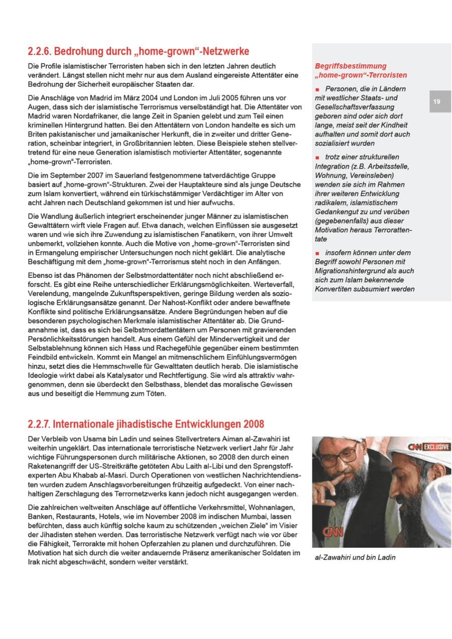 Seite 19 des Verfassungsschutzbericht 2008 Bremen