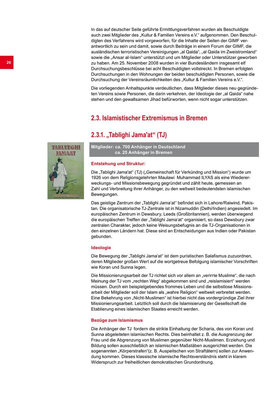 Seite 26 des Verfassungsschutzbericht 2008 Bremen
