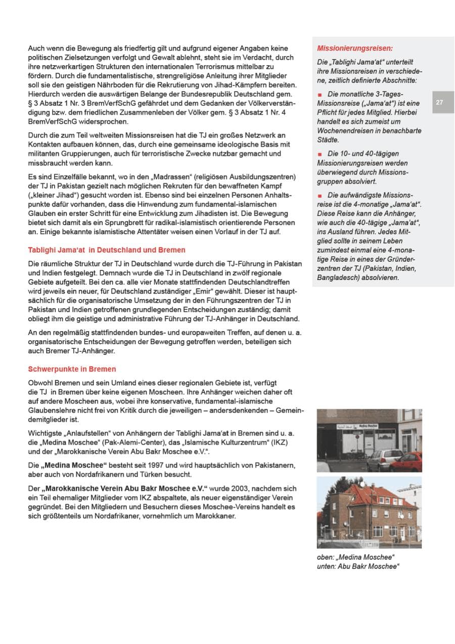 Seite 27 des Verfassungsschutzbericht 2008 Bremen