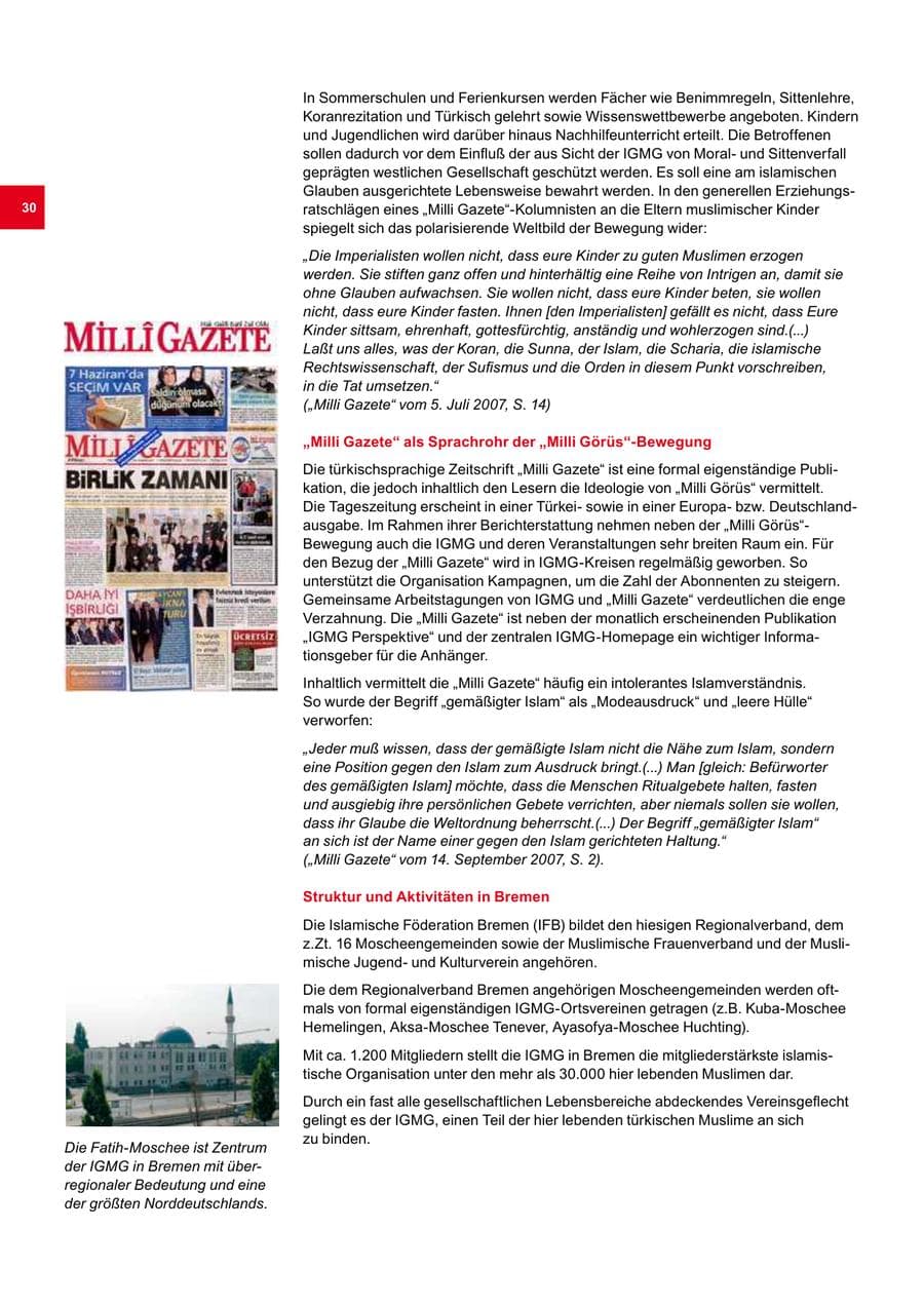 Seite 30 des Verfassungsschutzbericht 2008 Bremen